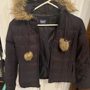 Lei Down filled jacket with fur hood and pom poms